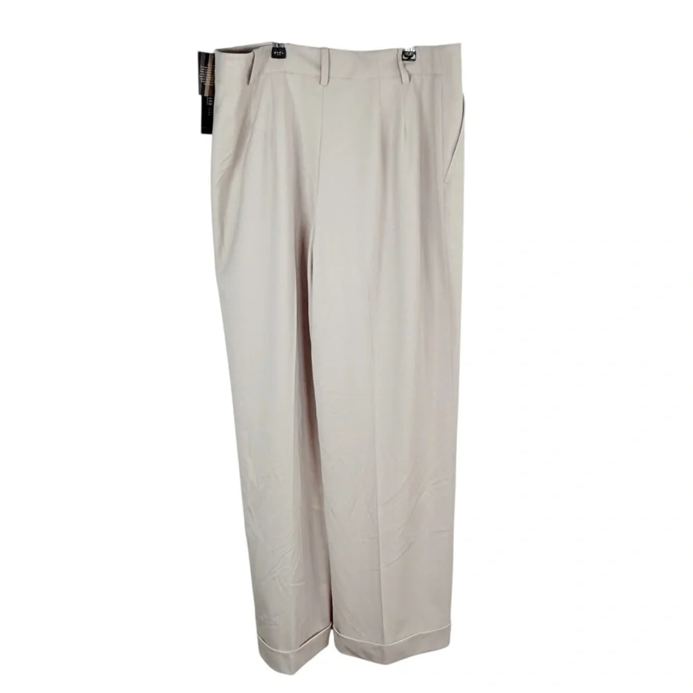 Lafayette 148 New York Khaki Tan Wool Wide Leg Trousers - Picture 3 of 9